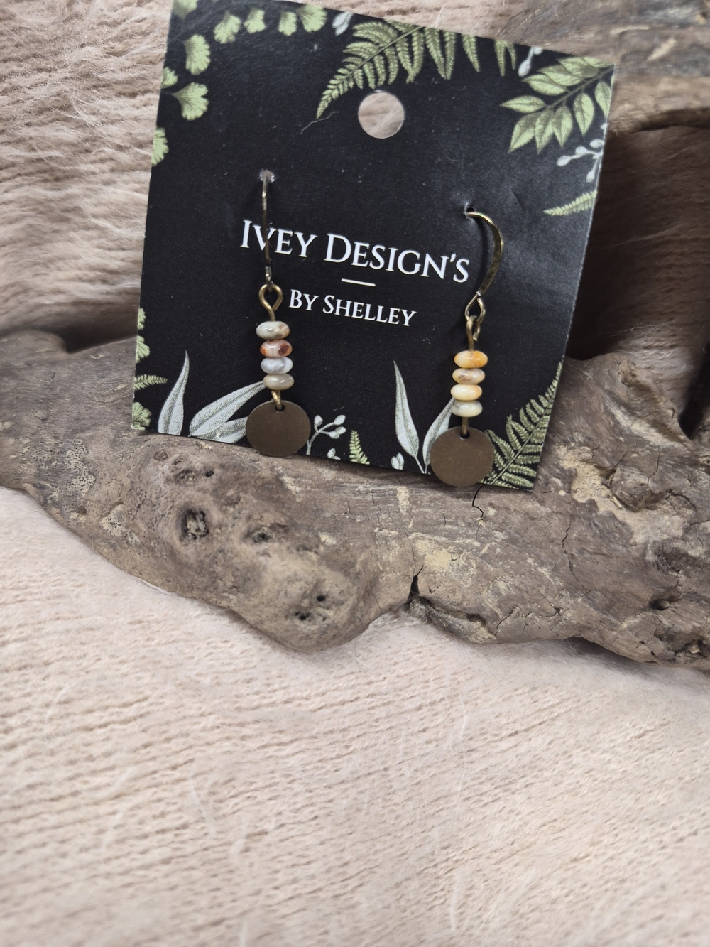 Brown Disc & Bead Drop Earrings in Multi-Tone